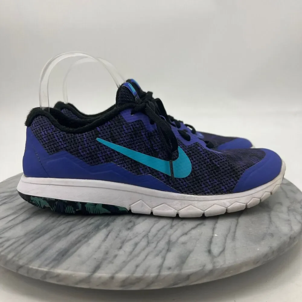 Nike Womens 8 Shoes Flex RN 4 Black Blue Athletic Sneakers Lace Up 749177-020